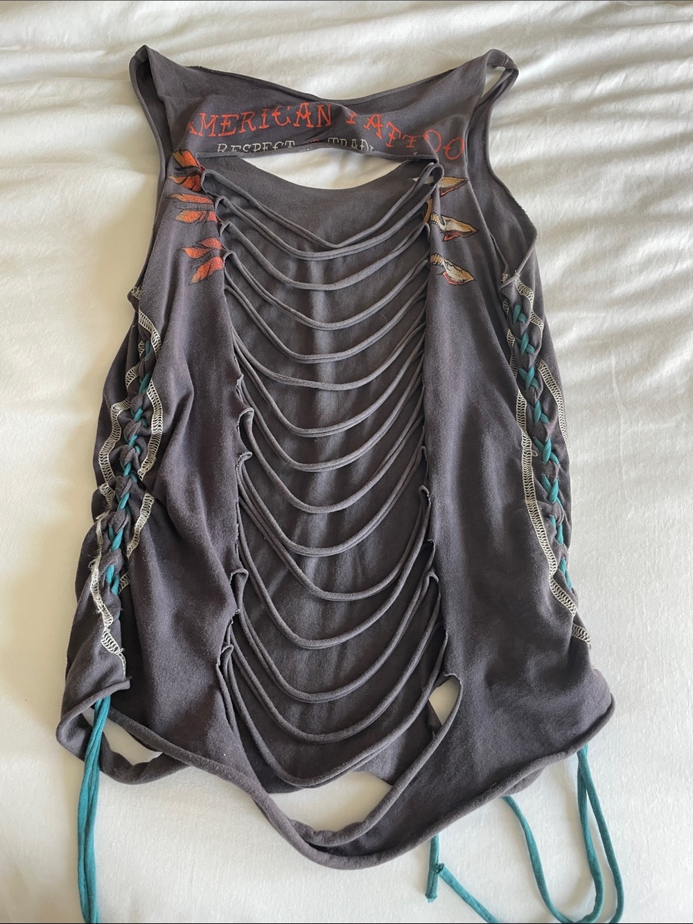 Affliction Women's Charcoal Tank with Colorful Native Headdress Graphic